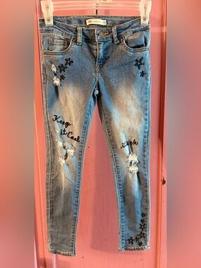 Girls Levi's Light Blue Distressed Embroidered Skinny Jeans size 8